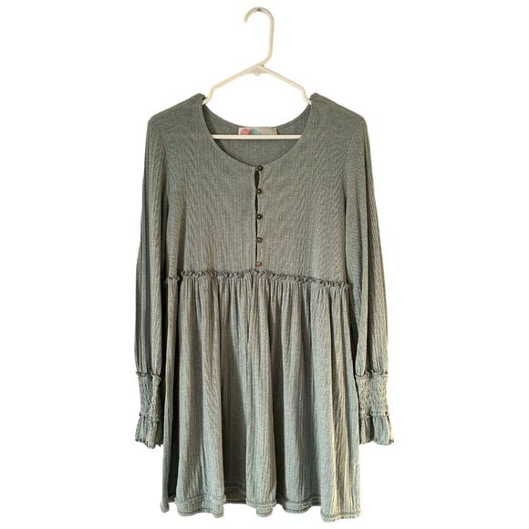 Free People Beach Dresses & Skirts - Free People Beach Hide Tides Smocked Tunic Mini Dress Sage Green Size S